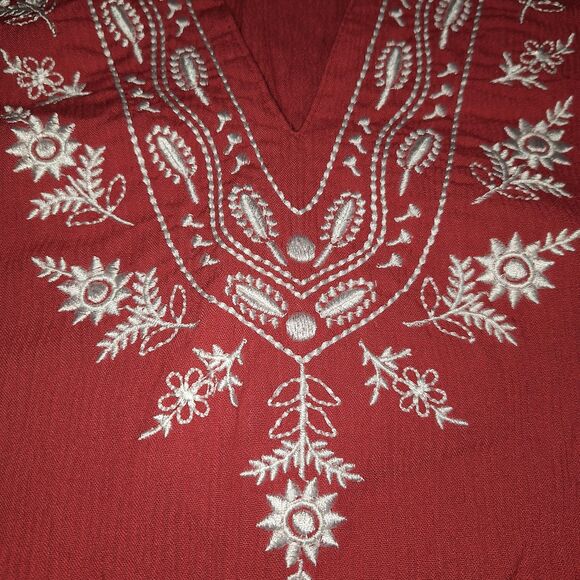 Cathy Daniels 2X Womens Embroidered Red And White Top Blouse - Picture 7 of 12